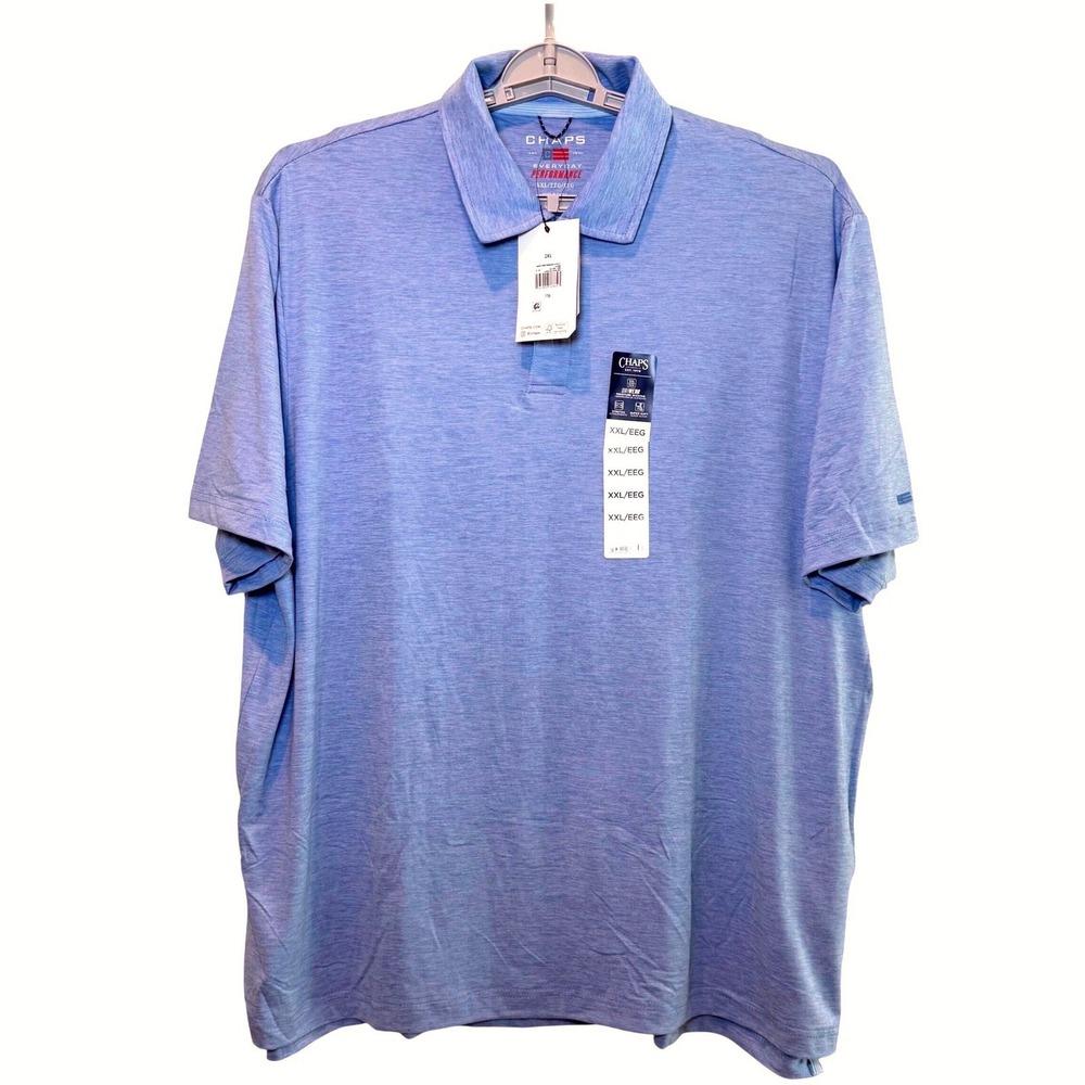 Chaps Mens Performance‎ Polo Shirt 2XL Azure Blue Heathered CM15PL130W New